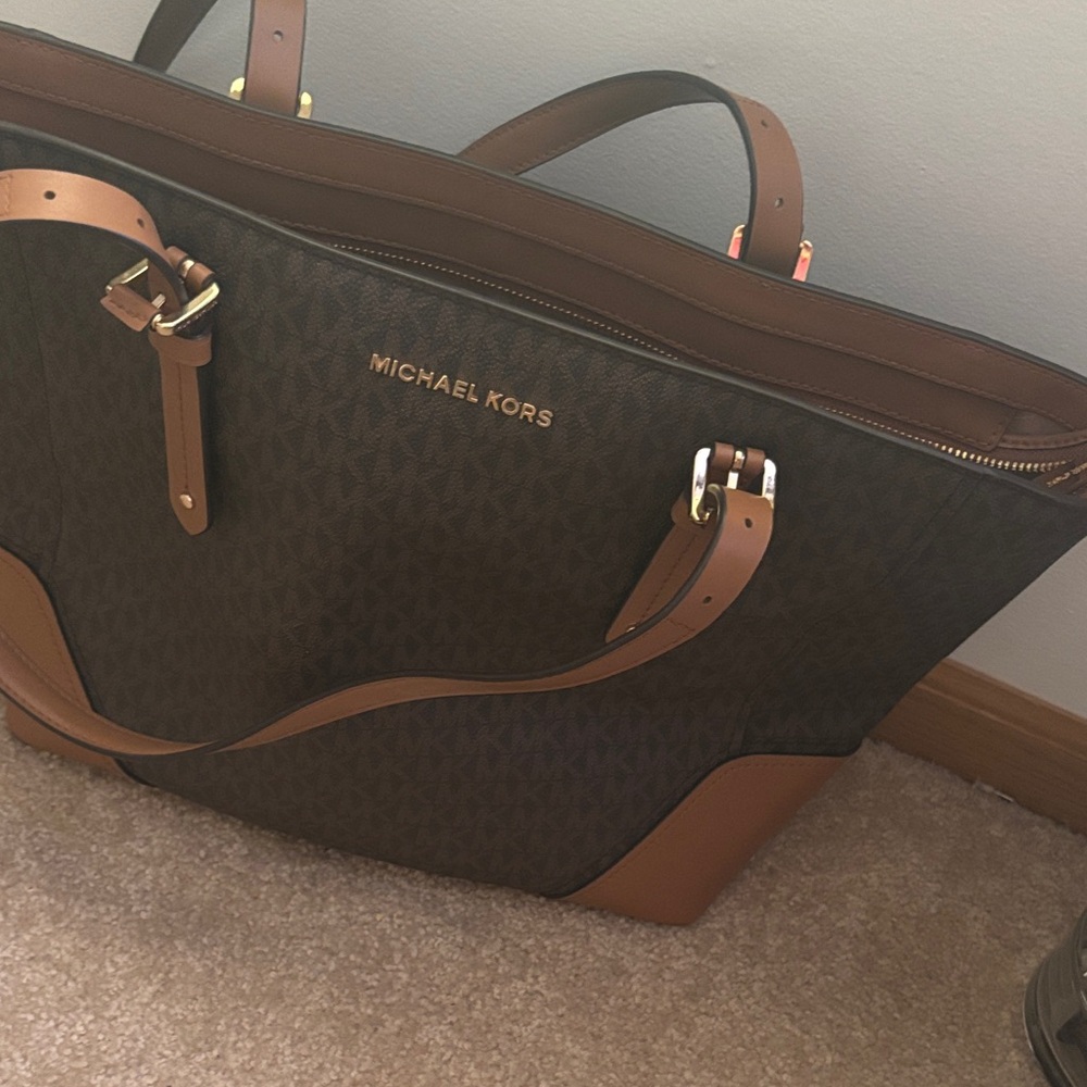 Michael Kors Black and Brown Leather Tote